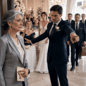 El día de su boda, el hombre al que crié desde niño me tomó del brazo y ordenó: “Firma la casa y luego veremos dónde puedes sentarte”. Su madre biológica debía 6 millones y él pensaba entregarle todo lo que su padre había dejado. Guardé silencio hasta que tres hombres con una carpeta de cuero aparecieron en la entrada.