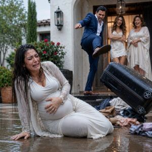 Mi esposo me echó a la calle bajo la lluvia cuando estaba embarazada de 6 meses, mientras su amante se reía a su lado. Su madre me escupió en la cara y dijo: «Nunca perteneciste a esta familia». Recogí el anillo de mi madre, marqué un número y susurré: «Papá… ven por mí. Y trae a los abogados». 15 minutos después, la calle estaba llena de camionetas negras, y el hombre que me había llamado «una don nadie» finalmente descubrió quién era el dueño del mundo en el que había estado viviendo.