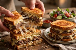 Double-Decker Patty Melt with Melted Cheese