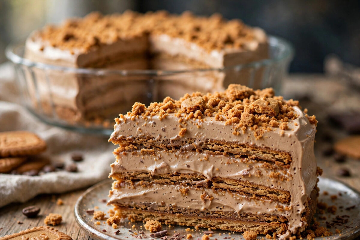 No-Bake Mocha Biscuit Layer Cake