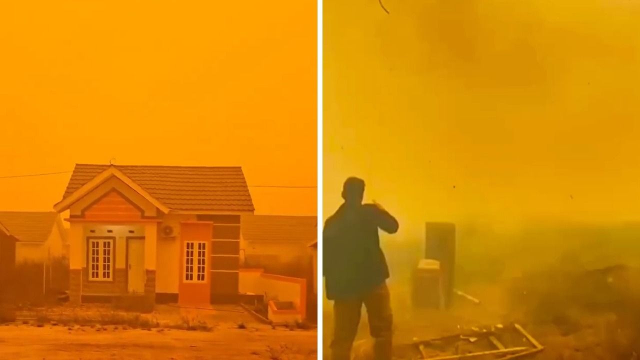 Endonezya'da orman yangını dumanı altında gökyüzü