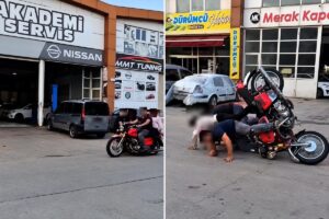Gaziantep’te 5 kişinin bindiği motosiklet devrildi: Kasksız tehlikeli yolculuk kameraya yansıdı
