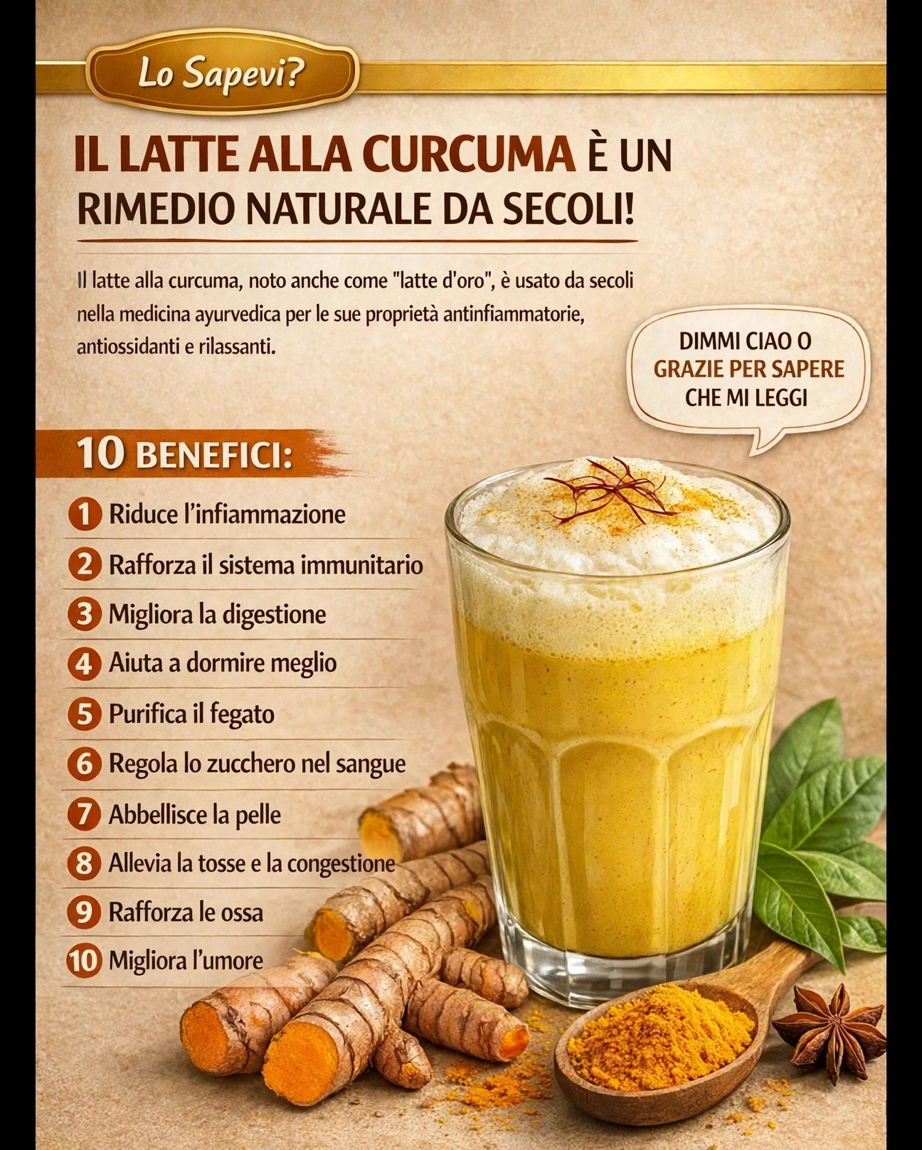 Latte d'oro con curcuma: 10 benefici e la ricetta
