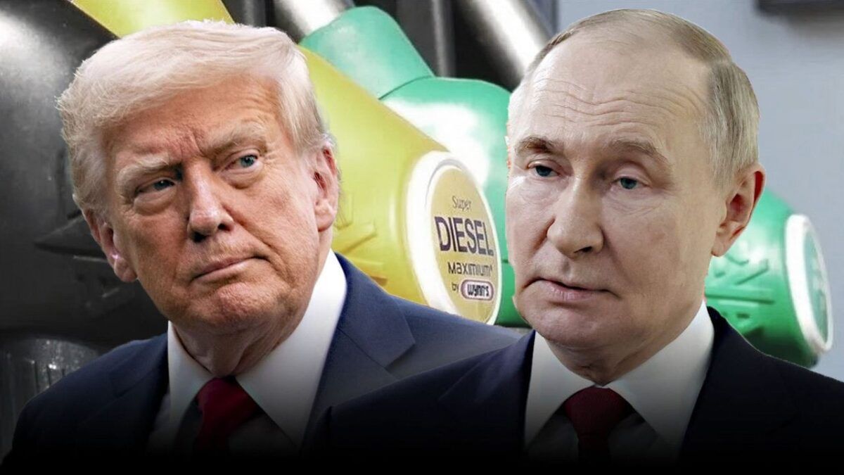 ABD Başkanı Donald Trump ve Rusya Devlet Başkanı Vladimir Putin, arka planda dizel yakıt pompası tabancaları